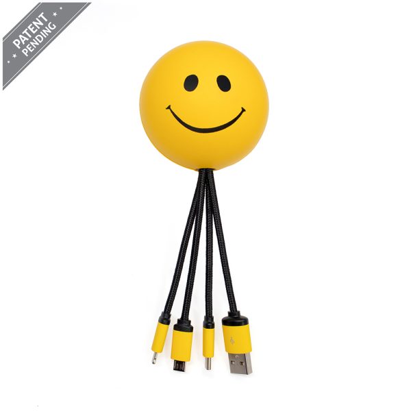 SqueezieCords - Smiley Face Stress Ball with Charging Cables