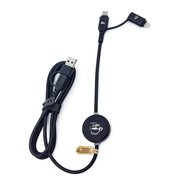 65W 4-in-1 Charging Cable with Data Transfer and Illuminating Logo On-Off Switch - XL
