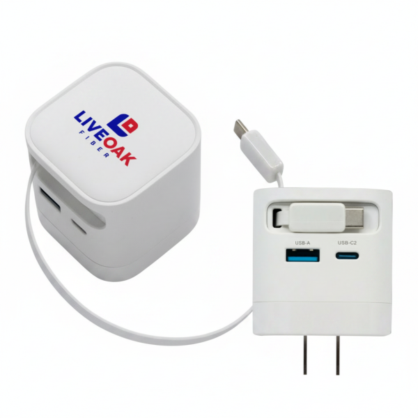 Fast Charging Wall Adapter with Retractable USB-C Cable